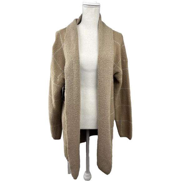 Lumiere Cream/Tan Sweater Open Duster Cardigan Size Med Open Weave Long Sleeve - Picture 1 of 9